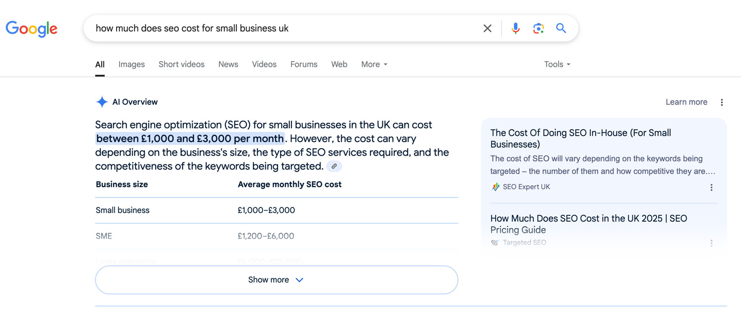 Targeted SEO ranking in AI Overview