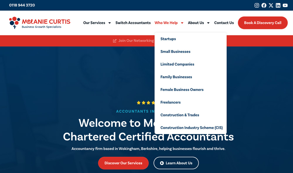 menu navigation structure for accounting firm