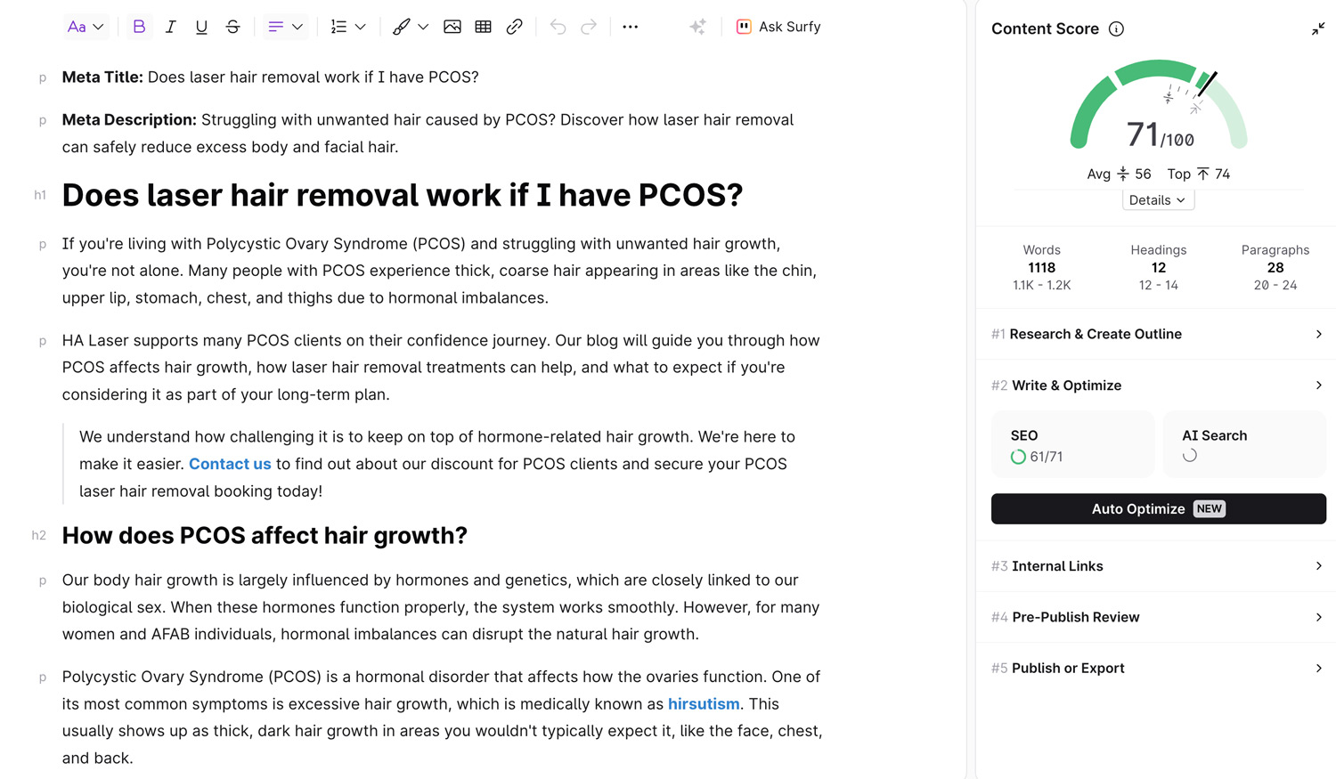 creating seo content for the aesthetic clinic website