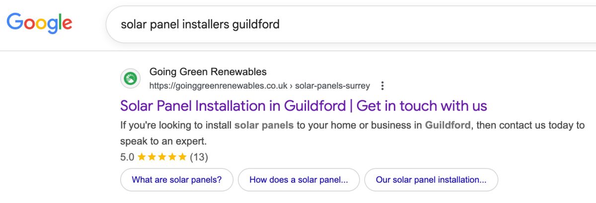 local SEO results for solar company