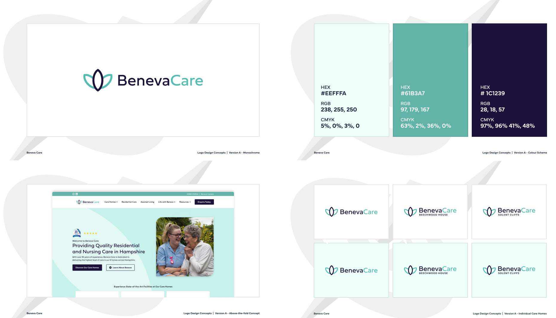 beneva care home branding logo website
